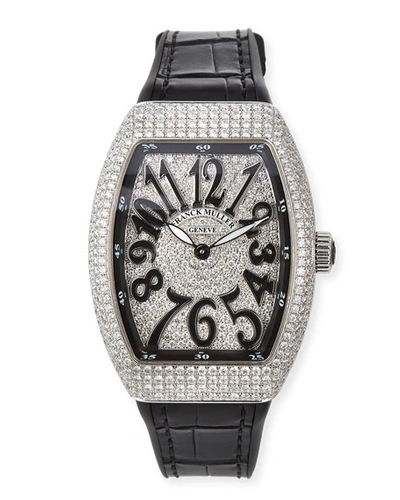 Franck Muller Lady Vanguard Diamond Watch W/ Alligator Strap, Black