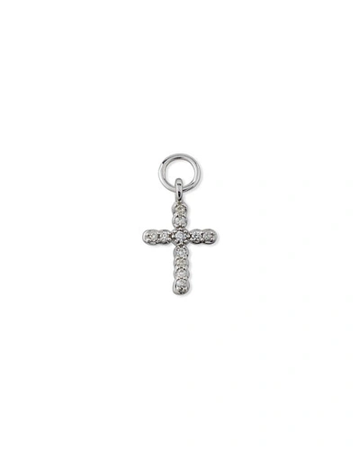 Jude Frances 18k White Gold Petite Pave Diamond Cross Earring Charm, Single