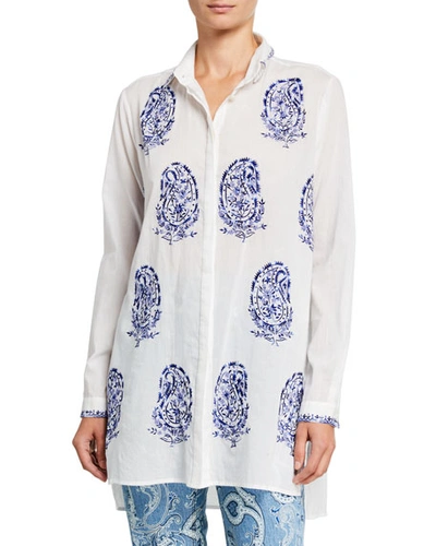 Etro Voile Paisley Embroidered Tunic In White