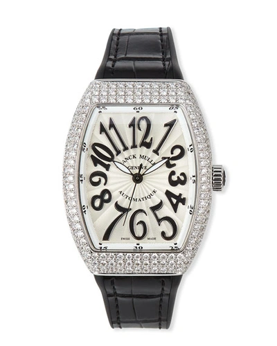 Franck Muller Vanguard 35mm Stainless Steel Diamond-bezel Watch W/ Alligator Strap, Black