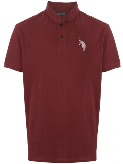 Shanghai Tang Tiger Embroidered Mandarin-collar Polo Shirt In Red