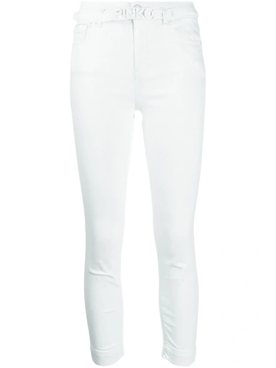 Pinko High Waisted Cropped Skinny Jeans In White