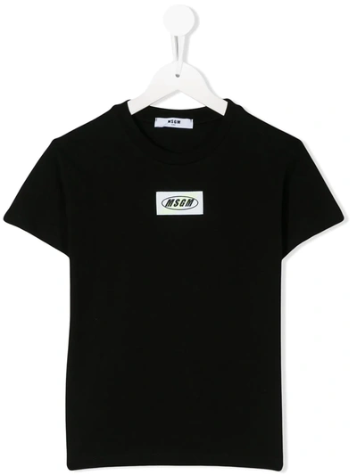 Msgm Kids' Logo Patch Cotton Jersey T-shirt In Nero