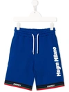 Msgm Kids' Logo Print Cotton Track Shorts In Blue