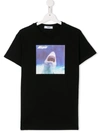 Msgm Kids' Logo Shark T-shirt In Black