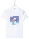 Msgm Kids' Shark Print T-shirt In White