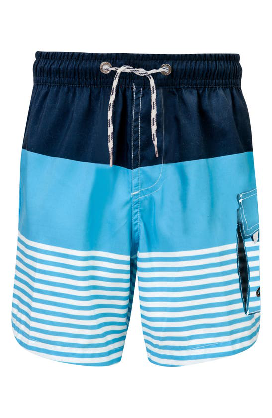 Snapper Rock Kids' Stripe Swim Trunks In Navy/ Light Blue/ White | ModeSens