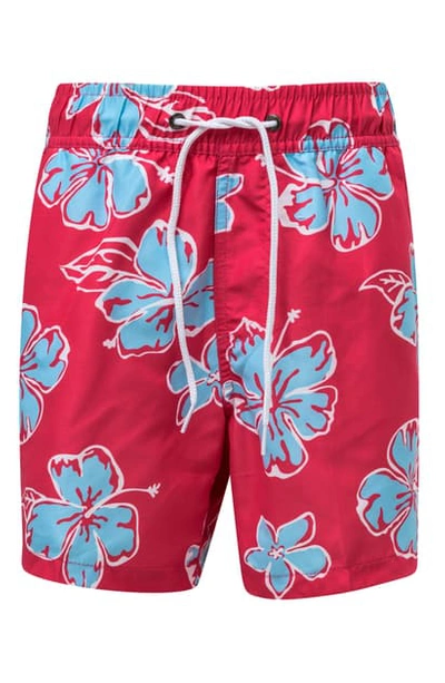 Snapper Rock Kids' Hibiscus Swim Trunks In Bright Red