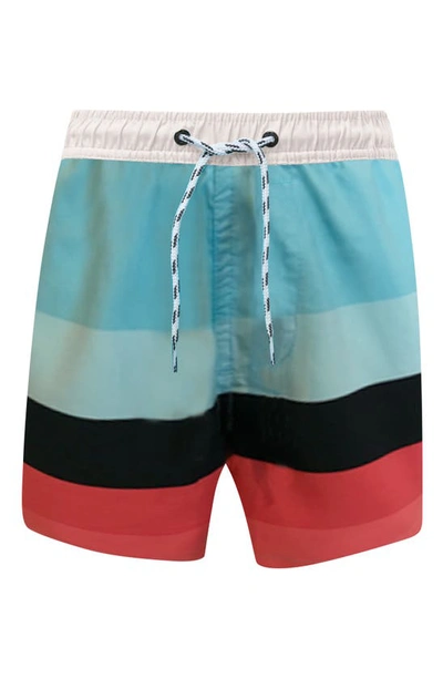 Snapper Rock Kids' Surf Stripe Swim Trunks In Open Blue
