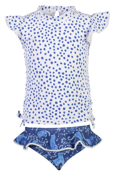 Snapper Rock Babies' Blue Spot Two-piece Ruffle Swimsuit In Blue/ White