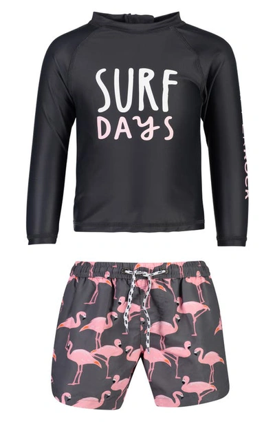 Snapper Rock Babies' Surf Days Two-piece Rashguard Swimsuit In Slate Vintage Coral