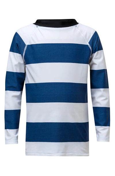 Snapper Rock Kids' Rugby Stripe Rashguard In Denim Blue White