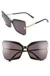Tom Ford Gia 63mm Oversize Butterfly Sunglasses In Black/crystal/smoke Mirror