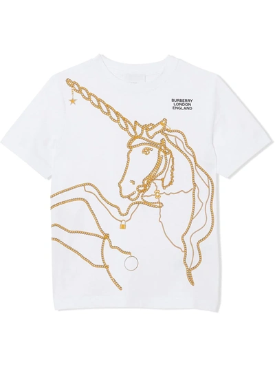 Burberry Kids' Girl's Chain Unicorn Short-sleeve Tee, Size 3-14 In White