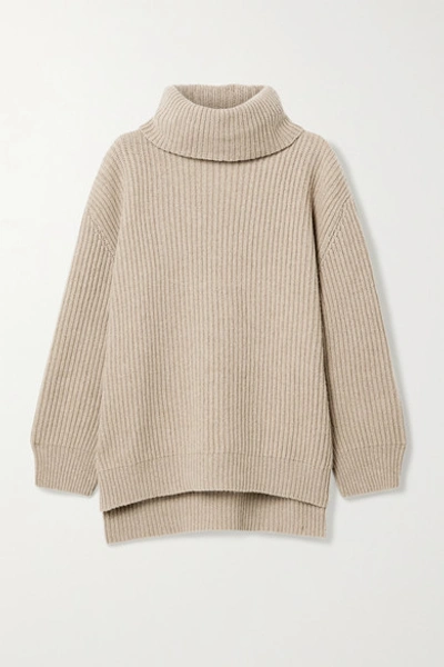 Anine Bing Olivia Cashmere & Wool Oversize Turtleneck Sweater In Beige