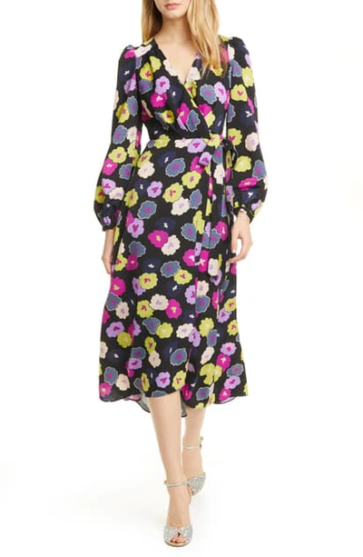 Kate Spade Winter Garden Long Sleeve Wrap Dress In Black | ModeSens