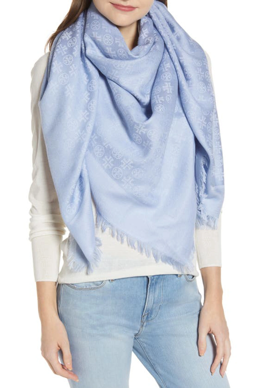 Tory Burch Traveler Logo Jacquard Wool & Silk Scarf In
