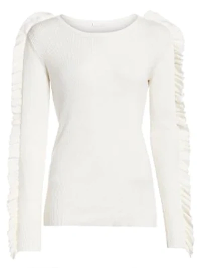 See By Chloé See By Chloe Ruffled Lightweight Ribbed Sweater In Iconic Milk