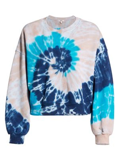 Agolde Cropped Tie-dye Balloon-sleeve Sweatshirt In Blue