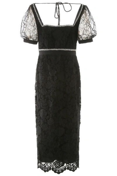 Self-portrait Abito Fine Lace Square Neck Midi In Black | ModeSens