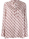 Valentino V-print Tie Neck Silk Twill Blouse In Pink