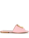 Moschino Ciabatta In Leather With Metal Logo In Pink