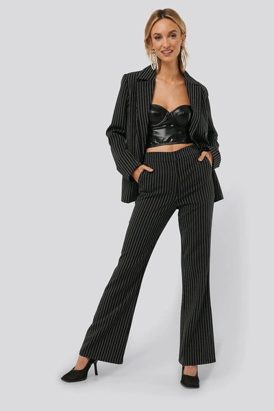 Monica Geuze X Na-kd Pinstriped Flared Suit Pants - Black In Black/stripe