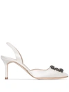 Manolo Blahnik Hangisi 70mm Crystal-embellished Satin Pumps In White