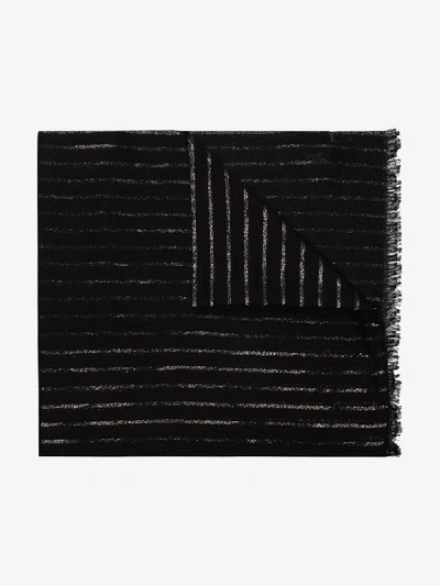 Saint Laurent Black Striped Cashmere Scarf