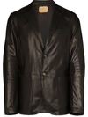 Ajmone Seta Single-breasted Leather Blazer In Black