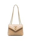 Saint Laurent Beige Loulou Logo Leather Shoulder Bag In Brown
