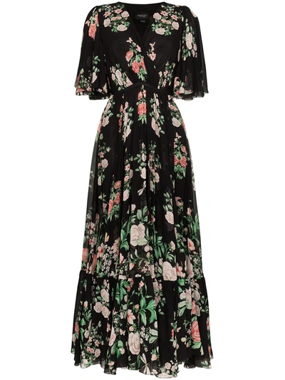 Giambattista Valli Ruffled Floral Print Maxi Dress In Black