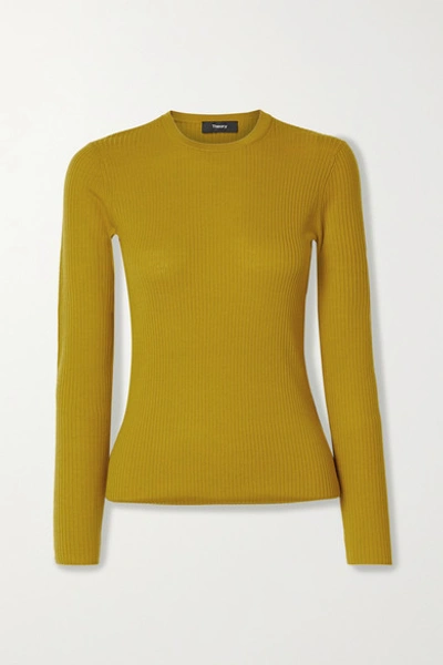 Theory Mirzi Rw Regal Ribbed Long Sleeve Wool Blend Sweater In Yellow