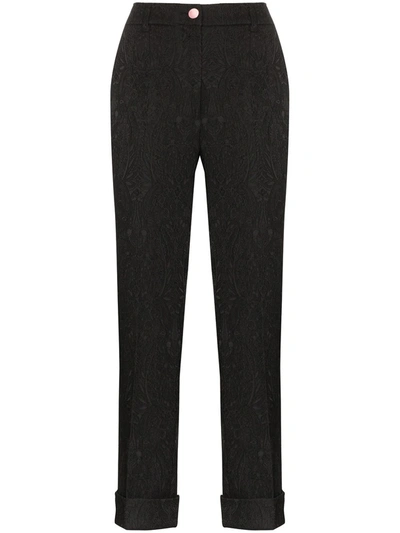 Dolce & Gabbana Cropped Floral Brocade Trousers In Black