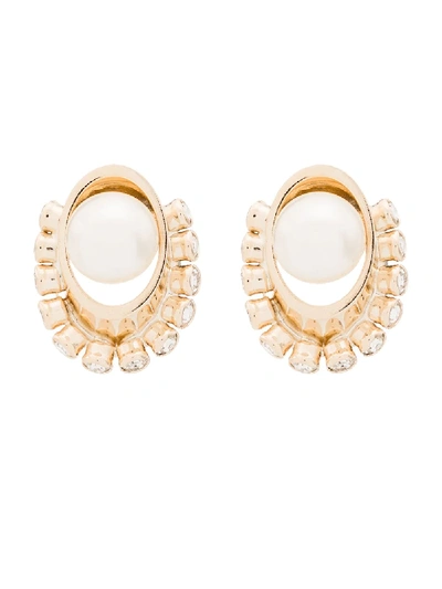 Anton Heunis Crystal And Pearl Orb Earrings In Gold