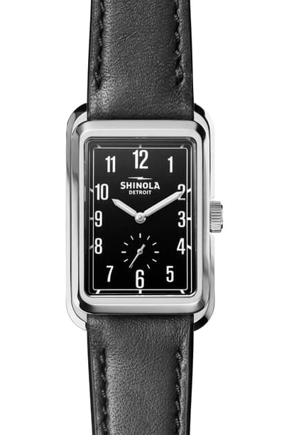 Shinola Omaha Rectangular Leather Strap Watch, 26mm X 37mm In Black/ Silver