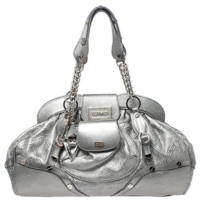 Pre-owned Versace Metallic Silver Leather Chain Link Satchel