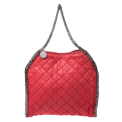 Pre-owned Stella Mccartney Red Quilted Faux Leather Small Falabella Tote