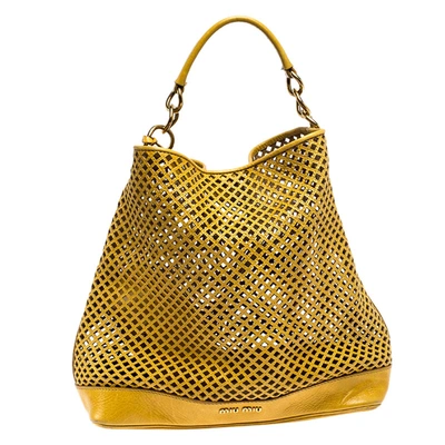 Pre-owned Miu Miu Mustard Cut Out Leather Hobo In Yellow