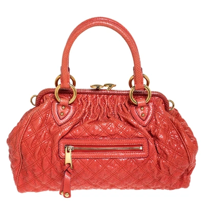 Pre-owned Marc Jacobs Orange Snake Skin Embossed Leather Stam Satchel