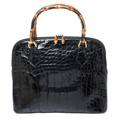Pre-owned Gucci Black Alligator Bamboo Satchel