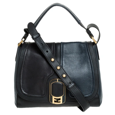 Pre-owned Fendi Blue/black Leather Silvana Top Handle Bag