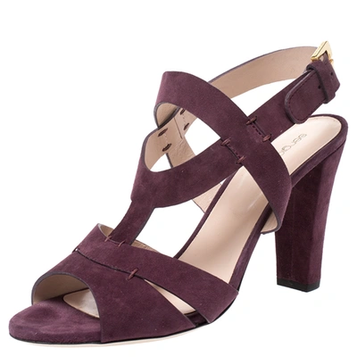 Pre-owned Sergio Rossi Burgundy Suede Ankle Strap Sandals Size 40