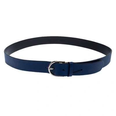 Pre-owned Burberry Blue Leather Alex Buckle Belt 110cm