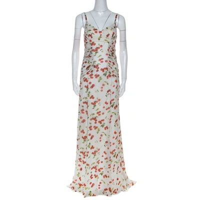 Pre-owned Dolce & Gabbana Dolce And Gabanna White Cherry Print Ruched Detail Sleeveless Dress M