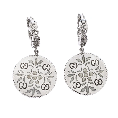 Pre-owned Gucci Icon Floral Motif 18k White Gold Drop Earrings