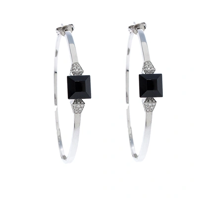 Pre-owned Gucci Chiodo Onyx Diamond 18k White Gold Hoop Earrings