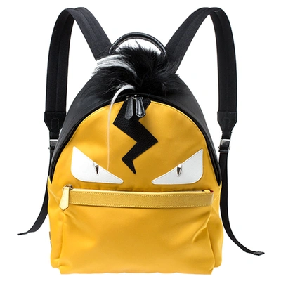 Pre-owned Fendi Yellow/black Nylon/leather And Fur Monster Backpack