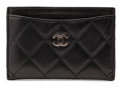 Pre-owned Chanel Card Holder Quilted Lambskin Silver-tone Black | ModeSens