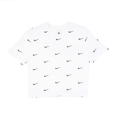 Pre-owned Nike  All Over Swoosh Logo Cropped T-shirt White